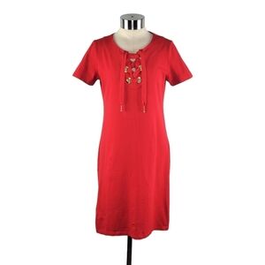 Calvin Klein Women's Red Short Sleeve Casual Knee-Length Knit Dress Size S